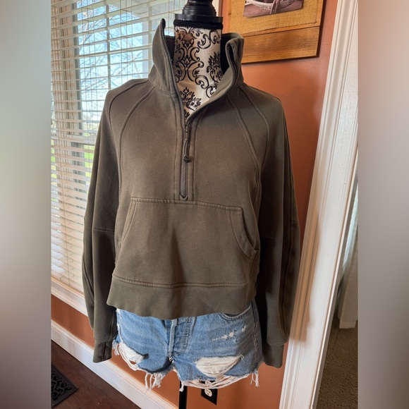 Lululemon Oversized Scuba Funnel Neck Half Zip XS/S Olive Green Pullover - Picture 3 of 6